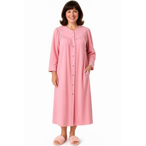 1960s Vintage Dan-Ellen Pink Velour Robe Housecoat Made in USA M/L Retro Lounge